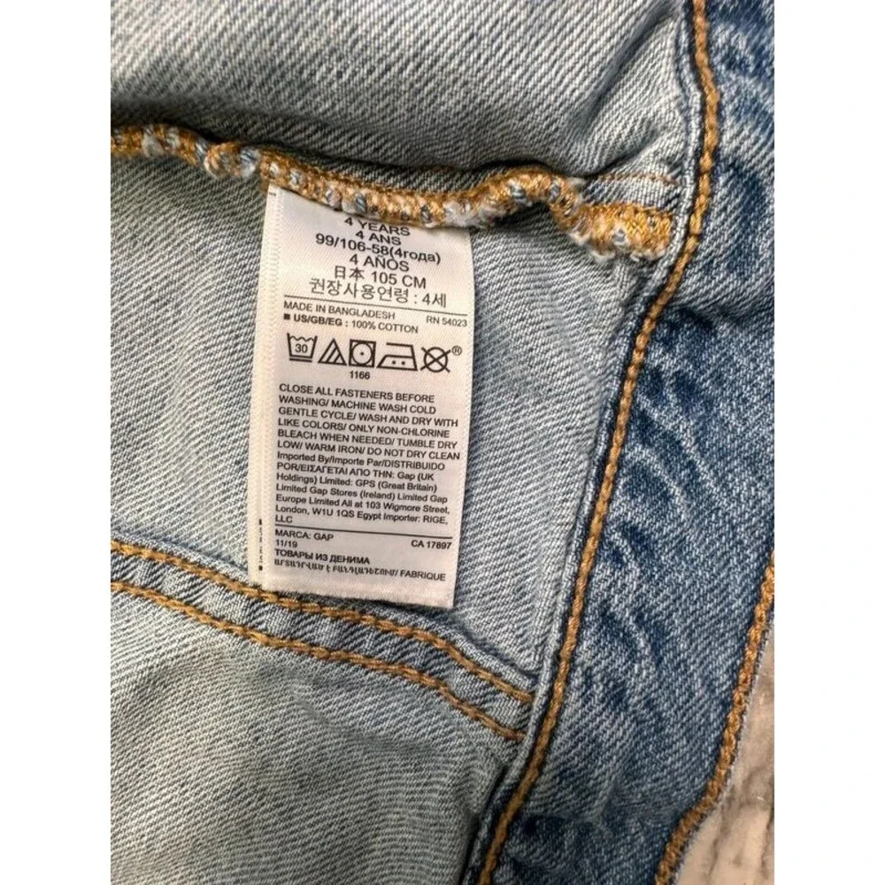 Gap Toddlers Unisex Distressed Snap Front Jean Jacket Blue Size 3T